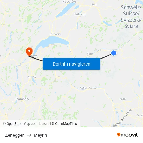 Zeneggen to Meyrin map