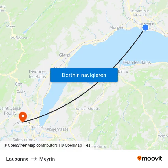Lausanne to Meyrin map
