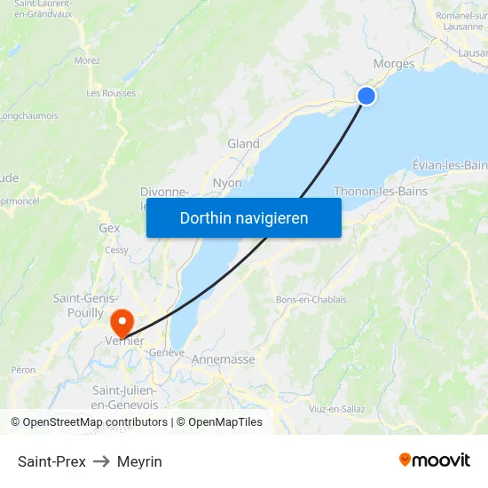 Saint-Prex to Meyrin map