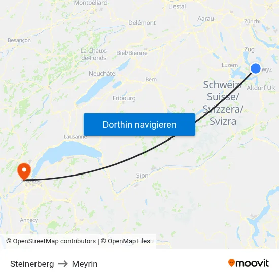 Steinerberg to Meyrin map