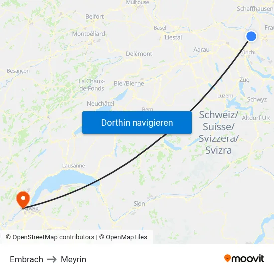 Embrach to Meyrin map