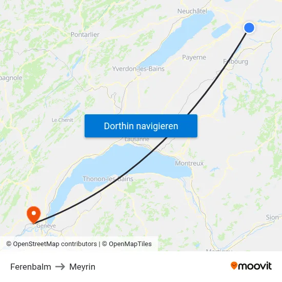 Ferenbalm to Meyrin map