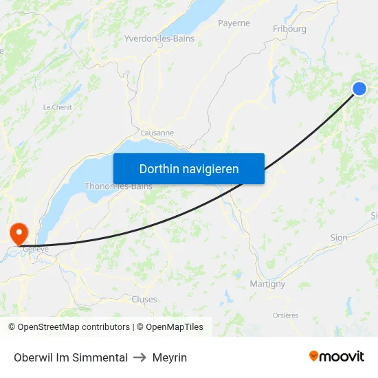 Oberwil Im Simmental to Meyrin map