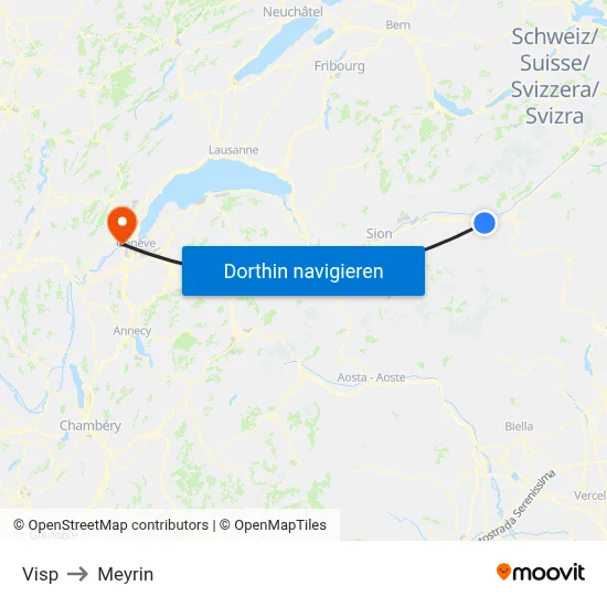 Visp to Meyrin map