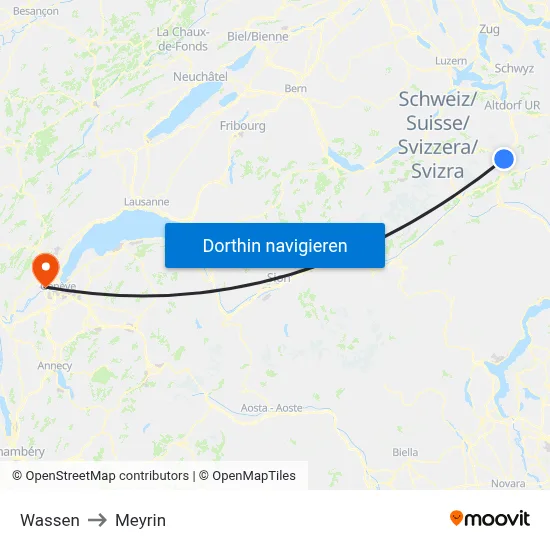 Wassen to Meyrin map