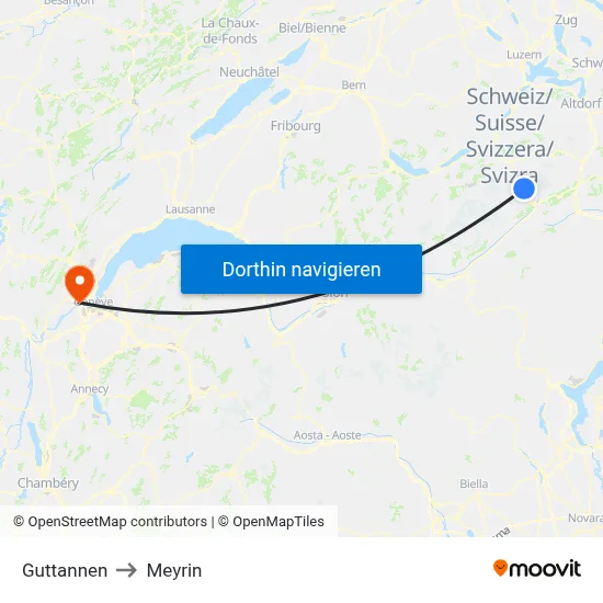Guttannen to Meyrin map
