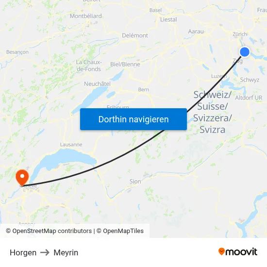 Horgen to Meyrin map