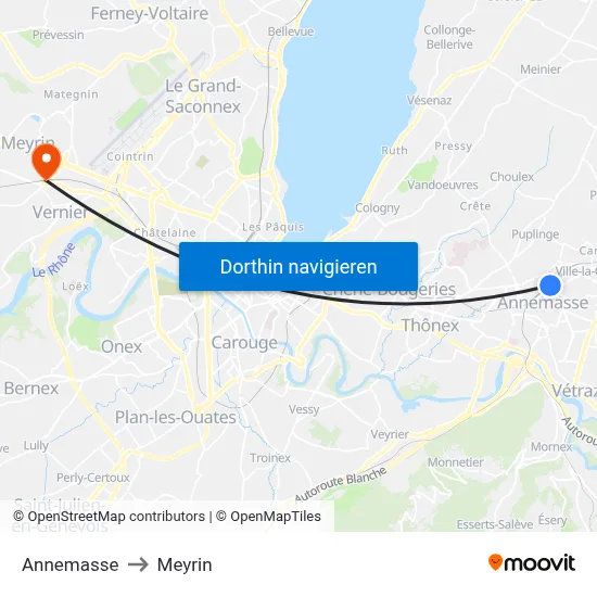 Annemasse to Meyrin map