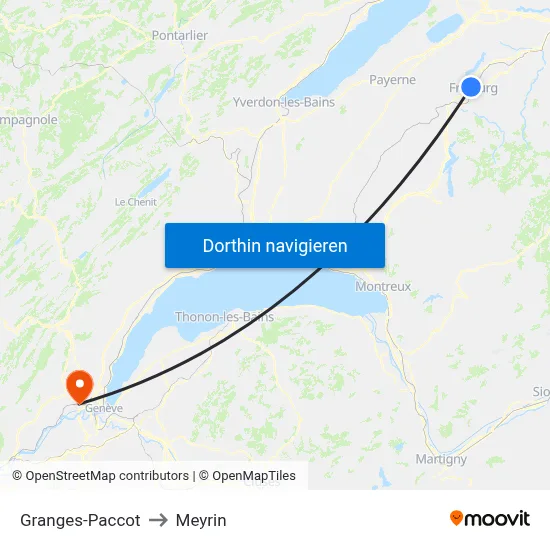 Granges-Paccot to Meyrin map