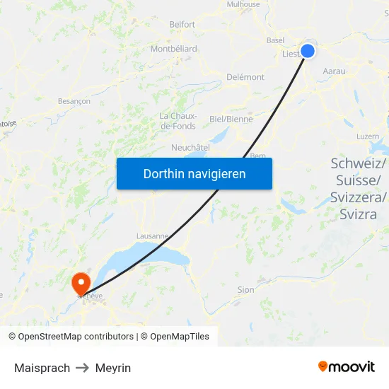 Maisprach to Meyrin map