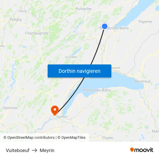 Vuiteboeuf to Meyrin map