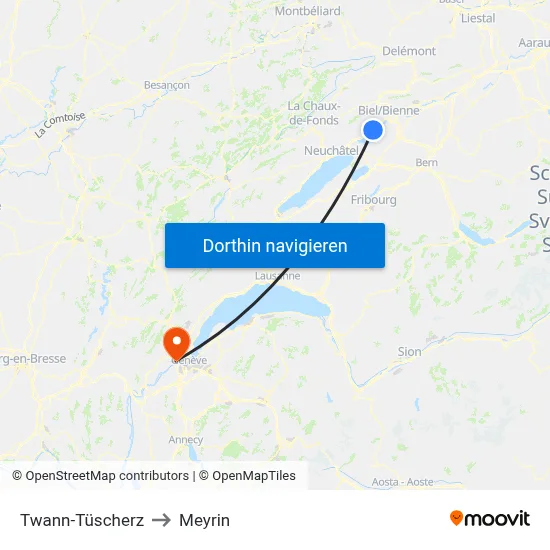 Twann-Tüscherz to Meyrin map
