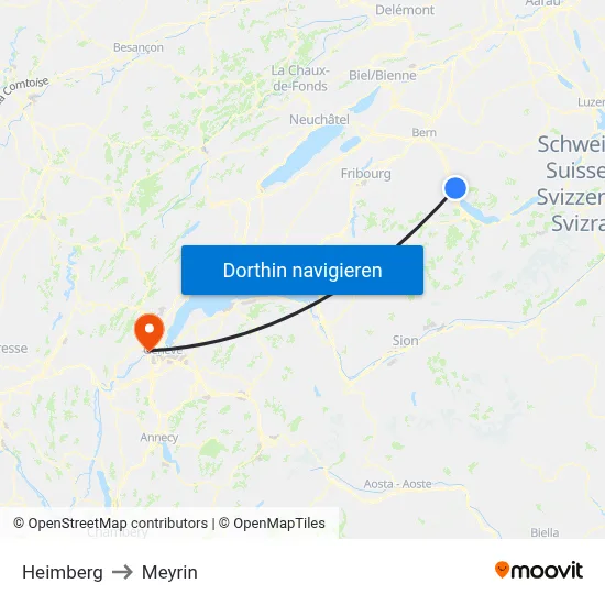 Heimberg to Meyrin map