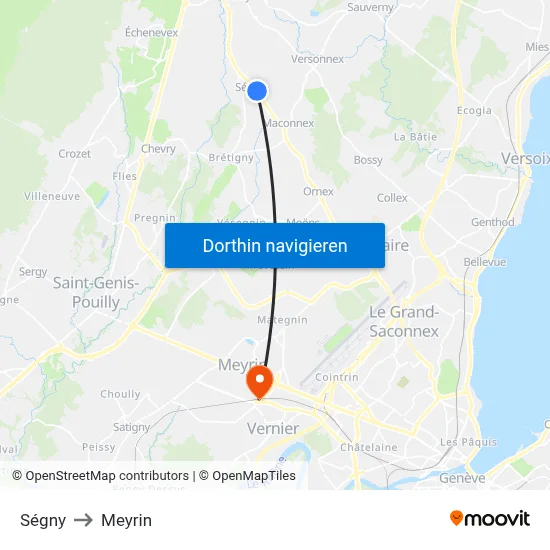 Ségny to Meyrin map