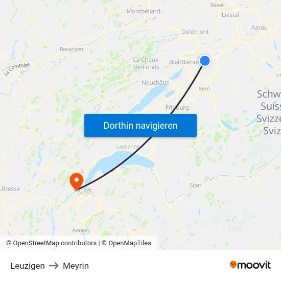 Leuzigen to Meyrin map