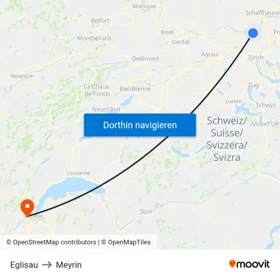 Eglisau to Meyrin map