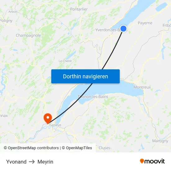 Yvonand to Meyrin map