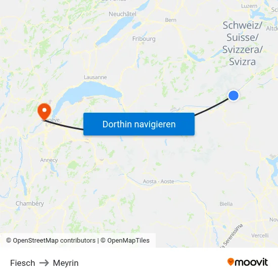 Fiesch to Meyrin map