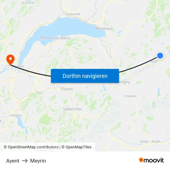 Ayent to Meyrin map