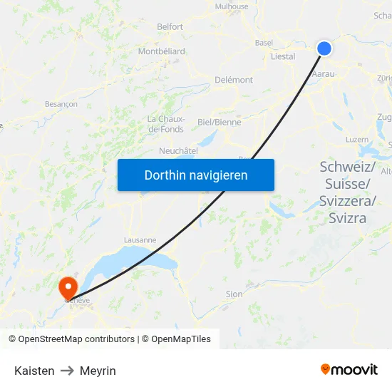 Kaisten to Meyrin map
