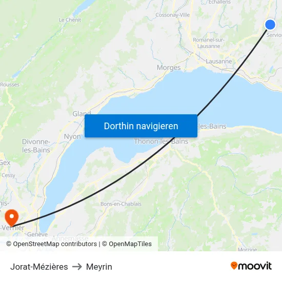 Jorat-Mézières to Meyrin map