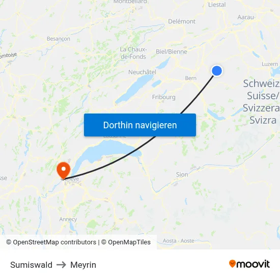 Sumiswald to Meyrin map