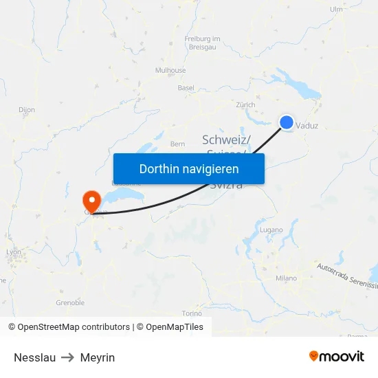 Nesslau to Meyrin map