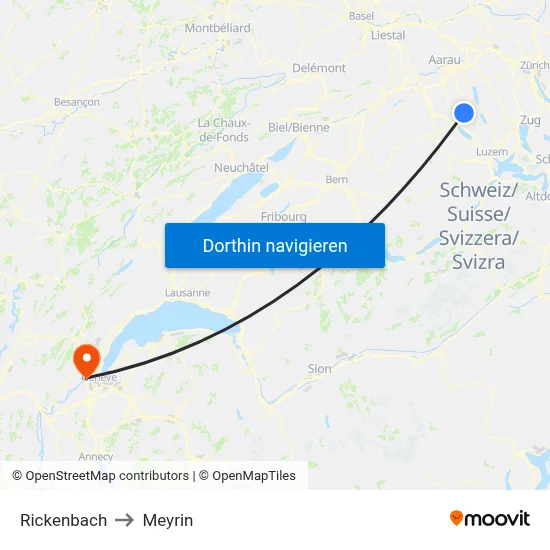 Rickenbach to Meyrin map