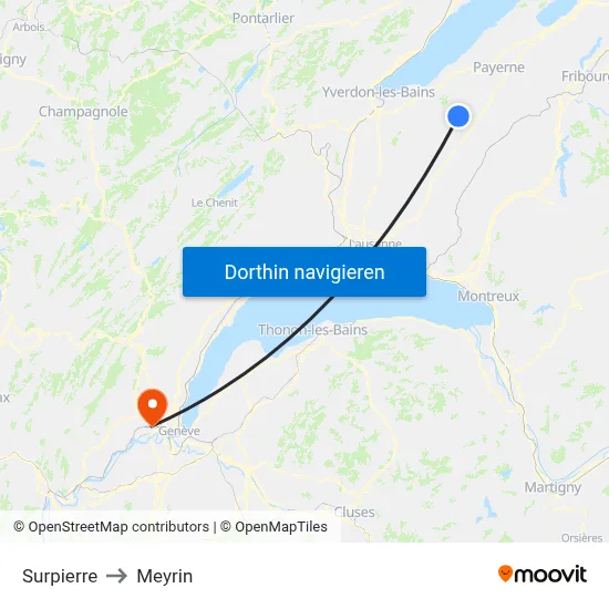 Surpierre to Meyrin map