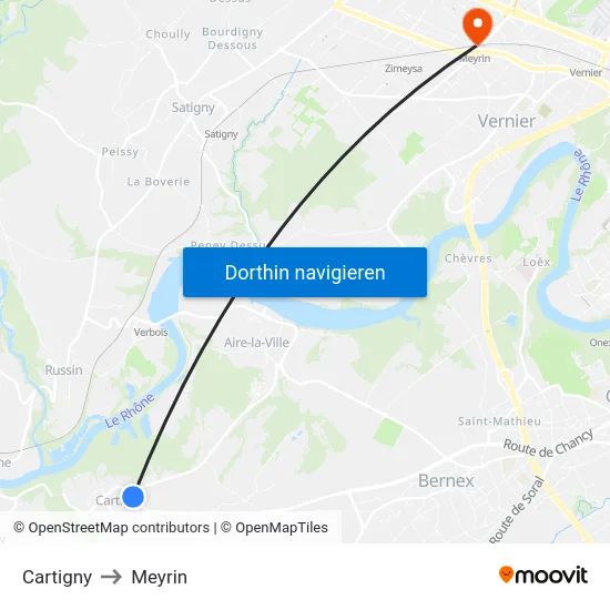 Cartigny to Meyrin map