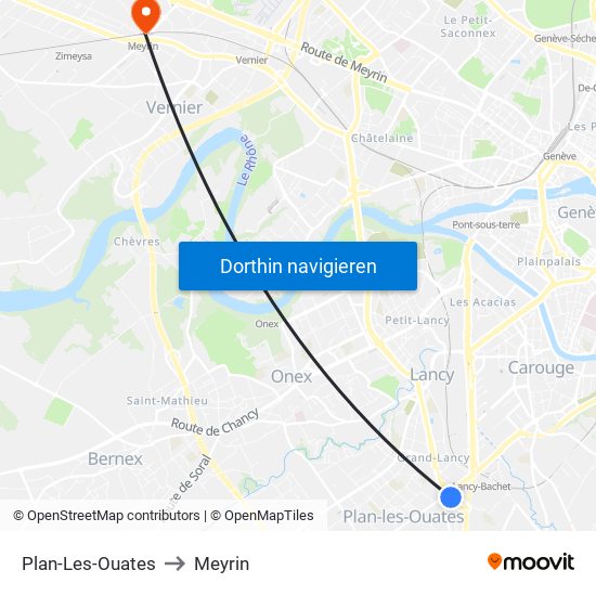 Plan-Les-Ouates to Meyrin map