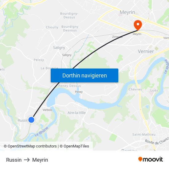 Russin to Meyrin map