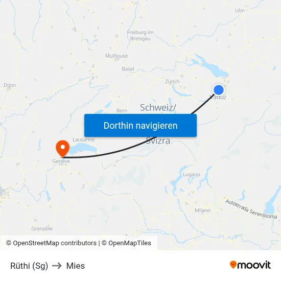 Rüthi (Sg) to Mies map