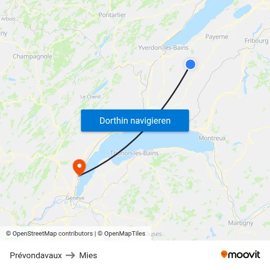 Prévondavaux to Mies map