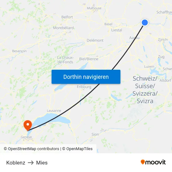 Koblenz to Mies map