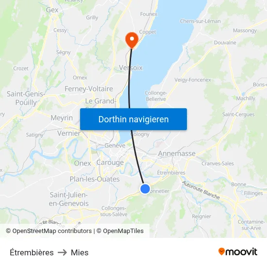 Étrembières to Mies map