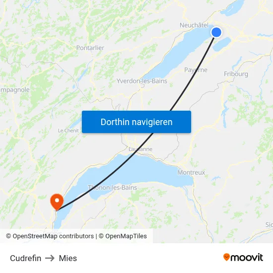 Cudrefin to Mies map