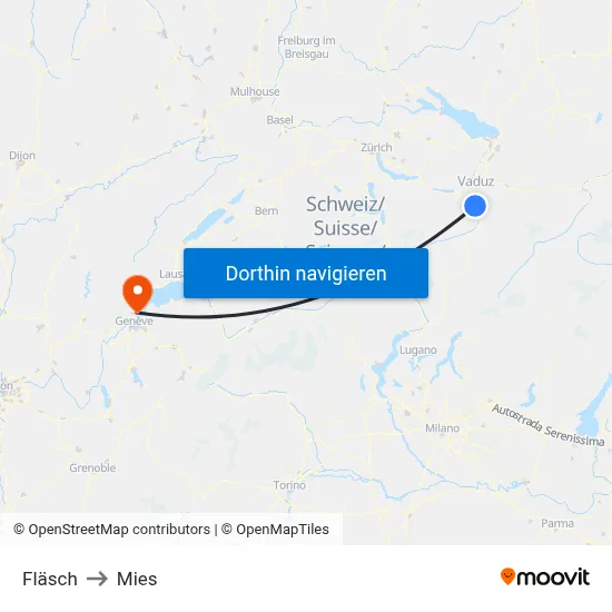 Fläsch to Mies map