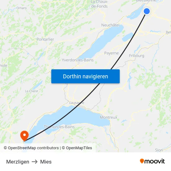 Merzligen to Mies map