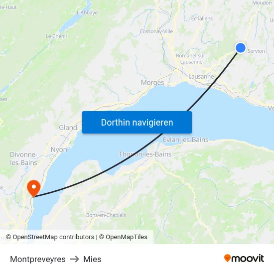 Montpreveyres to Mies map