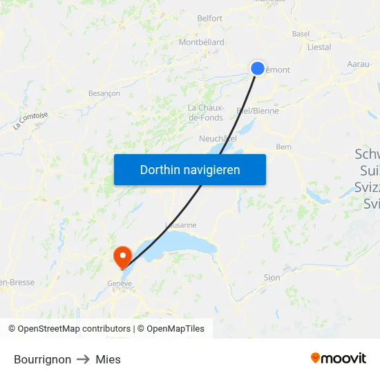 Bourrignon to Mies map