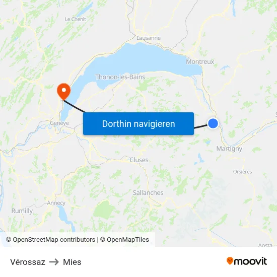 Vérossaz to Mies map