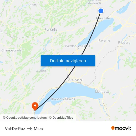 Val-De-Ruz to Mies map