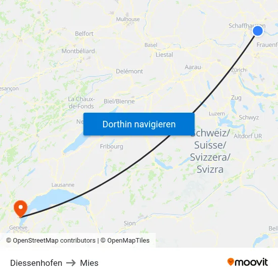 Diessenhofen to Mies map