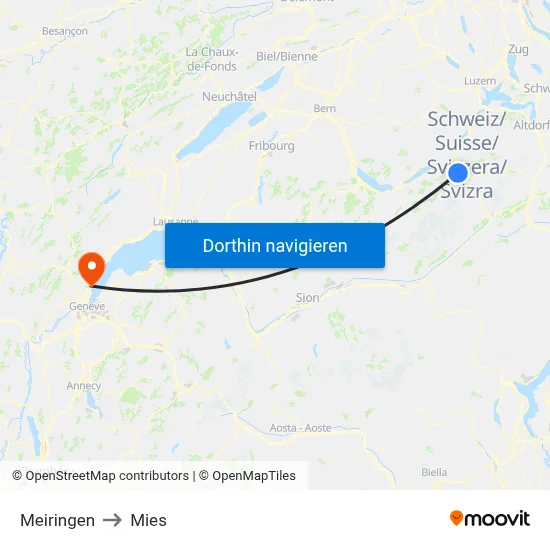Meiringen to Mies map