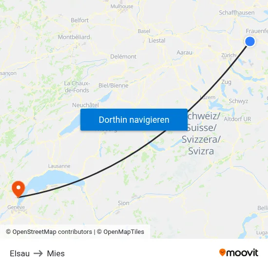 Elsau to Mies map