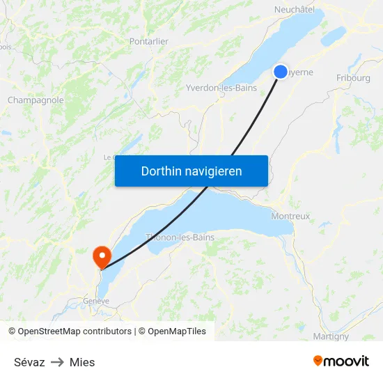 Sévaz to Mies map