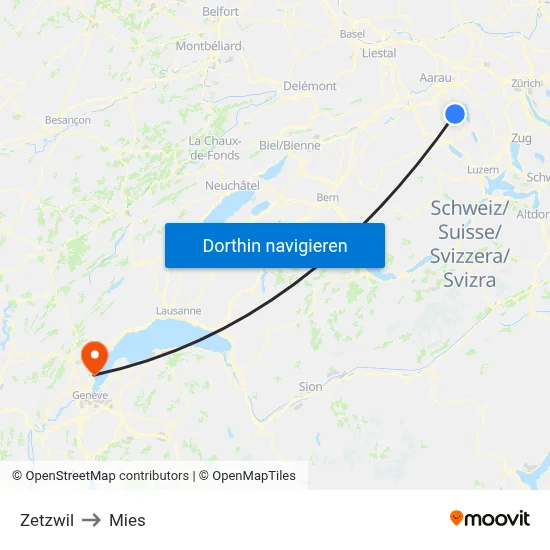 Zetzwil to Mies map