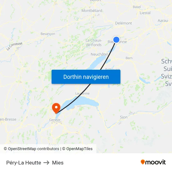 Péry-La Heutte to Mies map