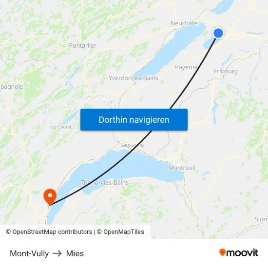 Mont-Vully to Mies map